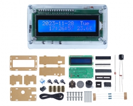 LCD1602 Display Electronic Clock Kit, 12H/24H Date Time Temperature Alarm Clock Soldering Practice Kits for STEM Teaching Students Learning